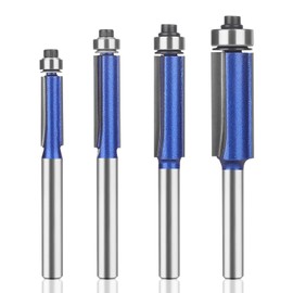 UTRUSTTO Professional Straight Flush Trim Router Bits 1/4 Inch Shank, Top Bearing Flush Trim Router Bit Set, Cutting Height Respectively 13/16", 1-1/16", 1-3/16", 1-7/32".