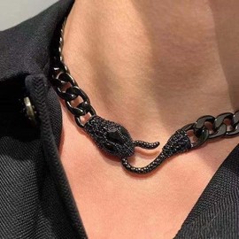 CSIYANJRY99 Chunky Snake Necklace Black Choker - Punk Vintage Cuban Chain Jewelry (D-Black)