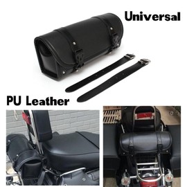 Shkalacar Motorcycle Tool Bag, Universal PU Leather Motorcycle Fork Bag with Adjustable Straps, Saddle Bag Compatible with Honda Compatible with Kawasaki Compatible with Suzuki (Black)