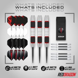 RED DRAGON Darts - Axis 24 Gram Tungsten Darts Set with Flights, Shafts (Stems) and Wallet