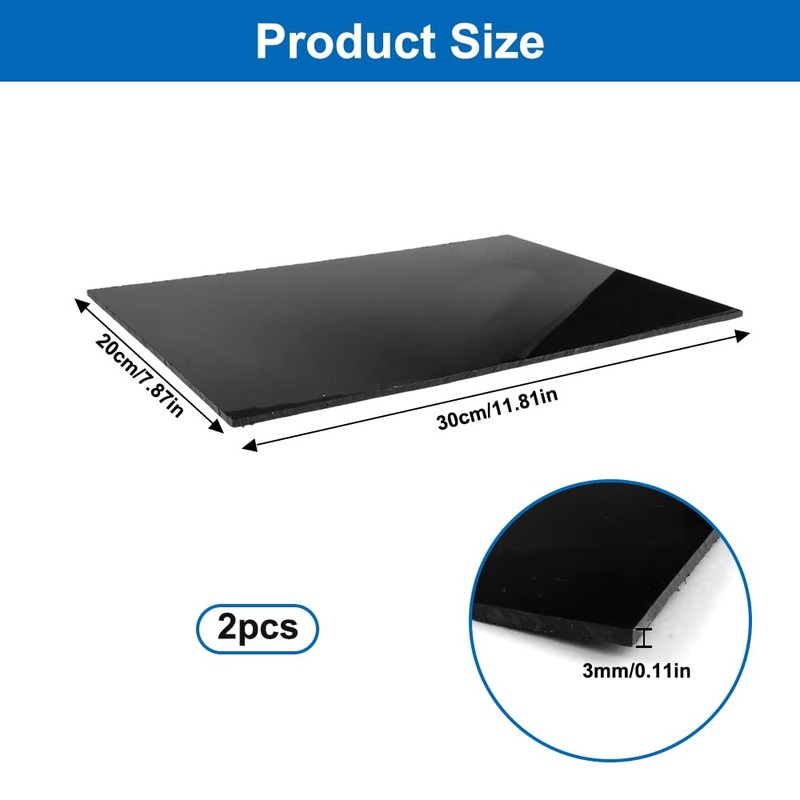 2 x 30 x 20cm 3mm Black ABS Plastic Sheets