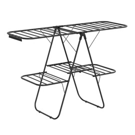 SONGMICS Clothes Drying Rack, Foldable 2-Level Laundry Drying Rack, Free-Standing Large Drying Rack, with Height-Adjustable Wings, 33 Drying Rails, Sock Clips, Black ULLR053B01