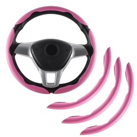 Amiss 3pcs Carbon Fiber Anti-Skid Steering Wheel Cover, Waterproof & Segmented Butterfly Design, Universal 99% Vehicle Wheel Cover Protector, Car Interior Accessories, Pink