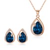 EleQueen Austrian Crystal Cubic Zirconia Jewelry Sets for Women, Rose Gold-Tone Blue Teardrop Pendant Necklace Stud Earrings Sets for Christmas Mothers Day