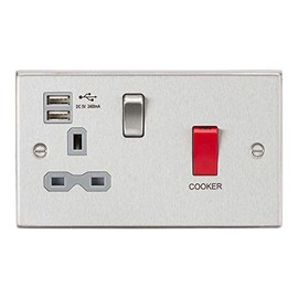 Knightsbridge CS8333UBCG DP Switch & Switched Socket with 2.4 A Dual USB Charger, Brushed Chrome with Grey Insert, 45 A/13 A