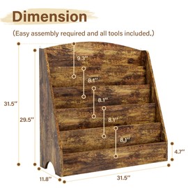 TOETOL 5-Tier Kids Bookshelf - Toddler Book Display Shelves for Classrooms, Playrooms, and Nursery - Wooden Children Book Rack (Rustic Brown)