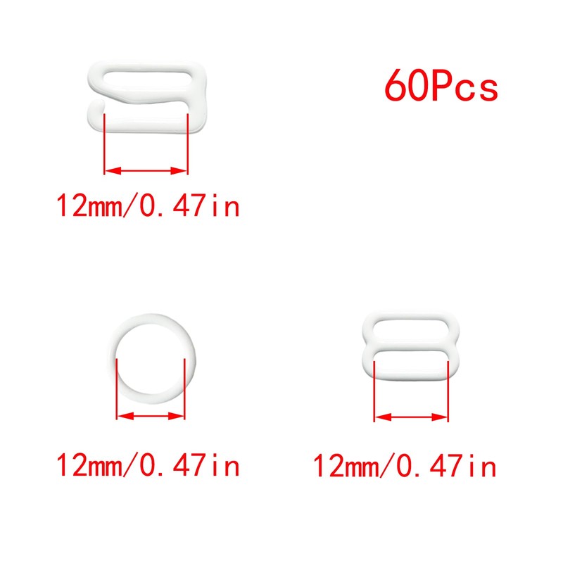 Lilaly 60 Pcs 12mm Bra Hooks for Straps 3 Styles