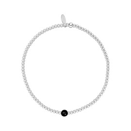 Silverly Sterling Silver Onyx Bead Stretch Bracelet - Stacking Ball Beaded Elastic Bracelets for Women - Round Black Gemstone Design - Simple Boho July Birthstone Gift - 925 Silver Jewellery