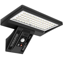 UCGG Solar Wall Light Outdoor, 64 LED 650Lm, Type 2 Optical Lens, IP65 Waterproof, Dual Color Temperature 3-Mode Lighting Wall Light with Remote Control, PIR Motion Sensor and USB Charging