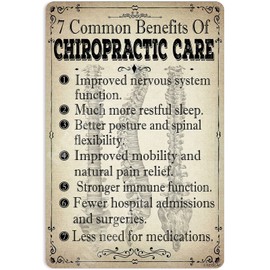 NEGLAI 7 Common Benefits of Chiropractic Care Knowledge Metal Signs Poster, Chiropractor Office Wall Decorations Vintage Decor 8x12 Inches