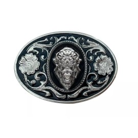 beltsbucklesbolos Buffalo Head Belt Buckle - Bison Western Silver Engraved - Men's Animal Yellows