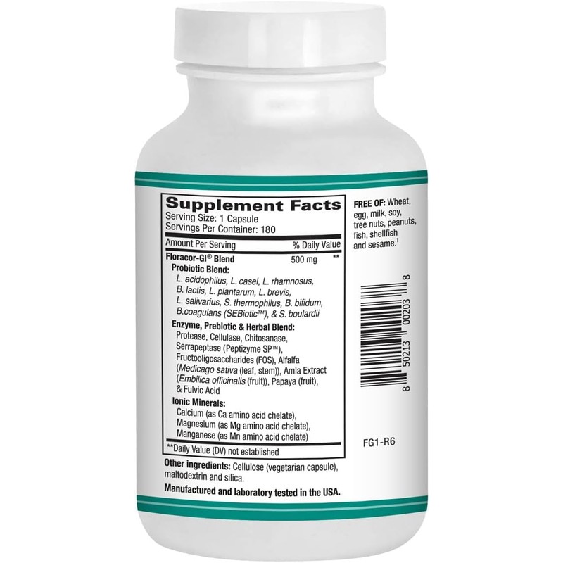 Floracor-GI Candida Cleanse, Probiotic and Enzyme Support Formula 180 Capsules