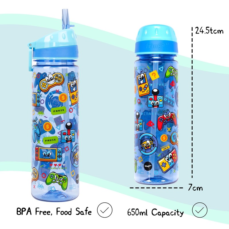 Fringoo 650ml Kids School Water Bottle Straw Water Bottle with