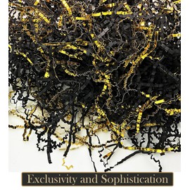 Crinkle Cut Paper Shred Filler Black & Gold for Gift Wrapping & Basket Filling - (1/2 LB)