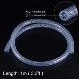 sourcing map Braided Reinforced PVC Tubing 10mm ID 15mm OD 1m Transparent High Pressure for Water Hose