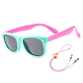 Rocf Rossini Children's Sunglasses Flexible Polarised Shades for Baby Boys and Girls UV400 Protection Glasses Age 2-8, Cyan/pink frame, grey lens, M