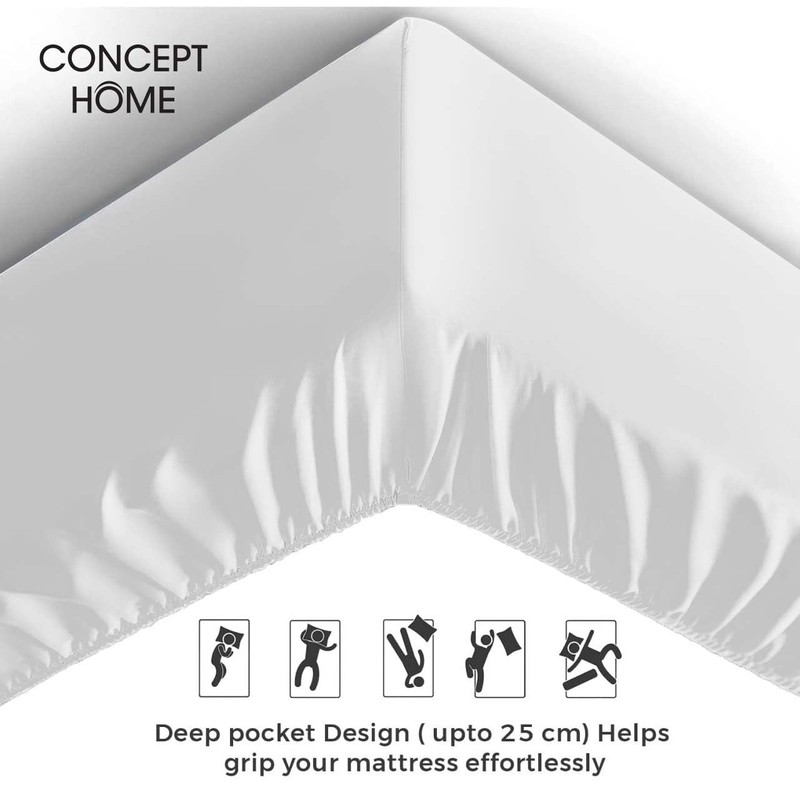CONCEPT HOME Fitted Sheet King, White - Pocket/Box Size10 inch