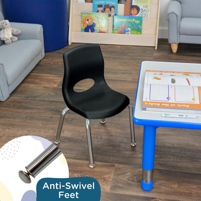 Children’s Factory MyPosture Plus 10" Chair, Black with Chrome Legs,