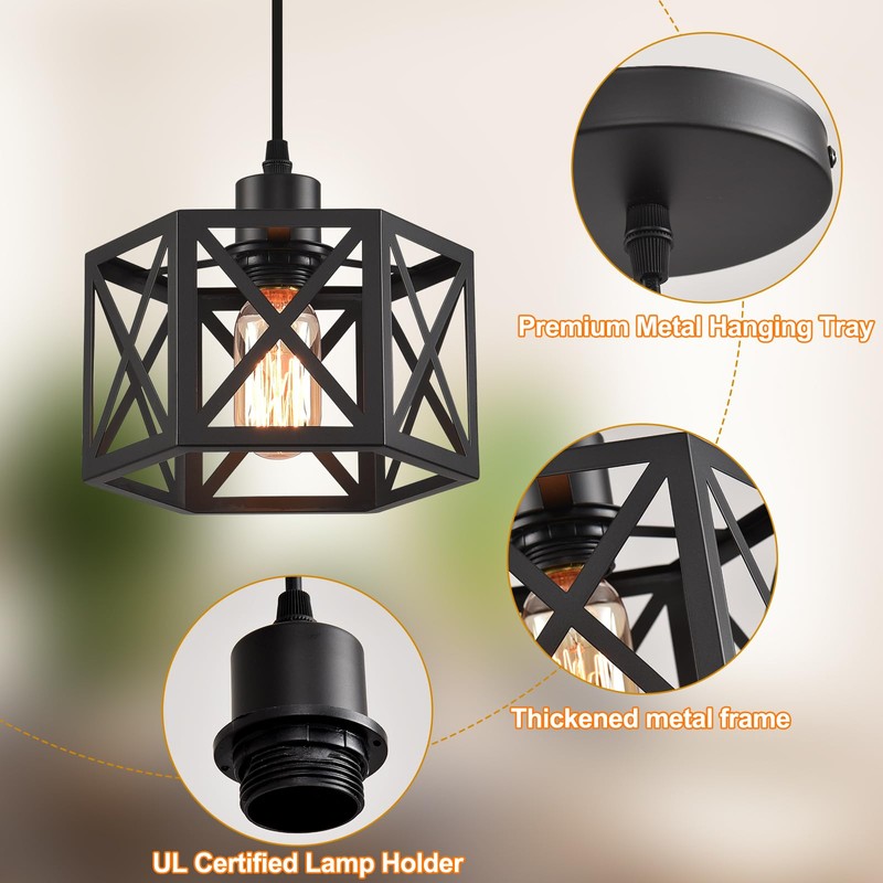CAFULAM Farmhouse Pendant Light Fixture, Black Pendant Lights for Kitchen