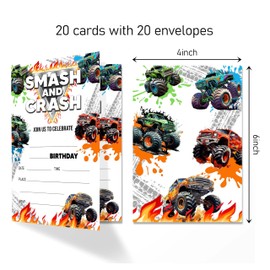 ANYEMW 4x6 Truck Birthday Invitations, Truck Birthday Party Decorations, Invitation Cards, Birthday Party Invitations For Boys Girls, 20 Cards with 20 Envelopes.(59)