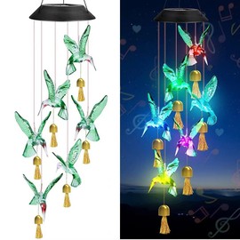 Solar Hummingbird Decorative Wind Chime Light with Bell， A Gift for Friends with Movable LED Colorful Outdoor Decorative Lights.