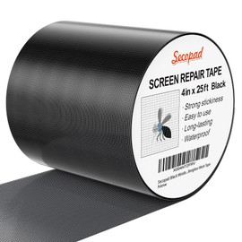 Secopad Black Window Screen Repair Tape, 4IN X 25FT (300IN) Screen Repair Kit for Windows or Doors, Strong Adhesive Patch Kit Fiberglass Mesh Tape