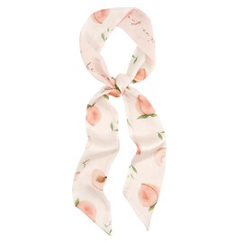 GERINLY Peach Print Skinny Hair Scarf for Ponytail Bun, Long Slim Scarves Headband with Creamy Pinkish Fruit (Pink)