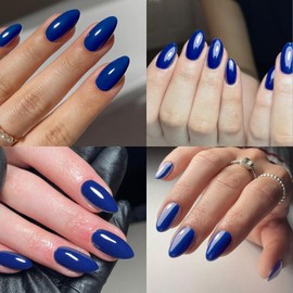 Lifextol 120pc Blue Almond Press on Nails Short Fake Nails Press ons for Women Acrylic Nails Press on Nails&Glue Tabs, Short Blue Press on Nails Almond False Nail Tip Stick on Artificial Fingernail