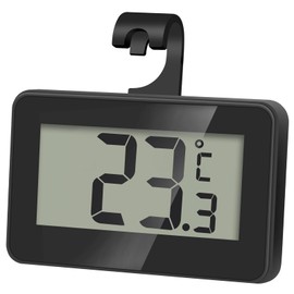 AiQInu Mini Thermometer Fridge Digital, Magnetic Fridge Thermometer with Hook, Freezer Thermometer LCD Display Reading, Thermometer with Frost Alarm for Home, Black