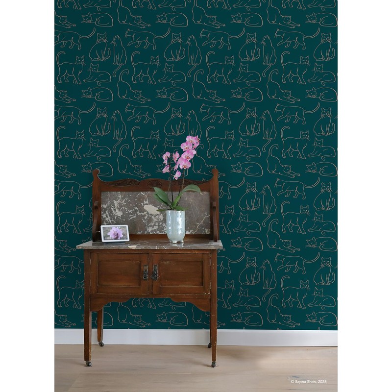 RoomMates Cat Poses Emerald Peel and Stick Wallpaper, RMWS1276
