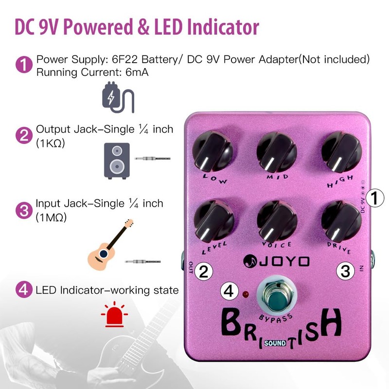 JOYO British Sound Overdrive Electric Guitar Effect Pedal - JF-16