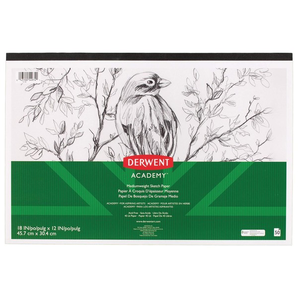 Derwent Academy Sketch Paper Pad, 50 Sheets, 18" x 12",