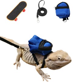 Bearded Dragons Accessories Toy Lizard Backpack Leash Set Adjustable Strap and Mini Skateboard Suitable for Lizard Bearded Dragons Hamster Parrots Little Turtle Reptiles Small Animals (Blue)