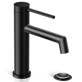 phiestina Bathroom Sink Faucet, Vanity Faucet with Water Supply Lines and Metal Pop-up Drain, BF03008-B07-GBN+SGF06-MB