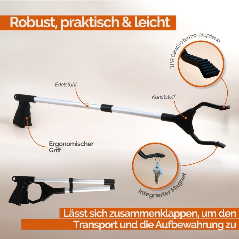 Linxor – Greifzange für Abfälle, Greifhilfe mit magnetischen Spitzen –