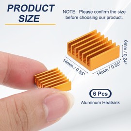 PATIKIL Heatsink 14x14x6mm, 6 Pcs Aluminum Cooler Radiator Heat Sink with Thermal Blue Sticker for Raspberry Pi Chip CPU Power Transistor FET IC Power Amplifier, Gold