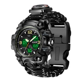 23-in-1 Tactical Survival Digital Watch, Men Military Multi-Functional and Adjustable Wristband Outdoor Waterproof Sports Watches with Compass Paracord Black Reflective Band
