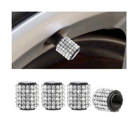 Sandfren Bling Car Tire Valve Stem Caps, 4PCS Rhinestone Dustproof Vehicle Wheel Air Valves Covers, Attractive Diamond Auto Tire Stem Protector, Universal for SUVs Trucks Motorcycles (White)