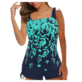 Two Piece Swimsuits for Women Tankini Set Tummy Control Bathing Suit with Bikini Bottom Shorts Swimming Costume (A-Lake Blue, XXXL)