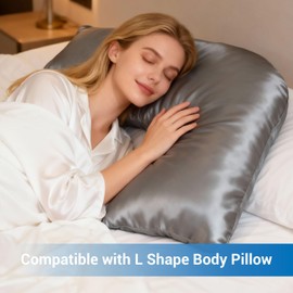 Pillowcase Cover Compatible with L-Shaped Contour Body Pillow, Comfortable and Soft Satin Pillowcase, Similar to Silk Pillow Cover, Gray