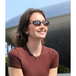 FEISEDY Retro Oval Cateye Sunglasses for Women Men Fashion Small 90s Style Vintage Shades B4180