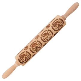 XINBADA 17" Premium Wood Rolling Pin with Gnome Embossed Designs | 3mm Deep Springerle Cookie Molds | Christmas Rolling Pin & Baking Gifts for Women | Includes 3-in-1 Cleaning Brush