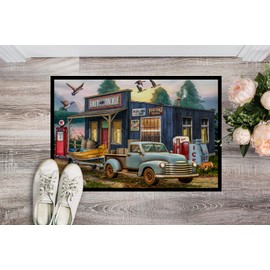 Caroline's Treasures PTW2065MAT Early Bird Catches The Fish Bait Shop Doormat 18x27 Front Door Mat Indoor Outdoor Rugs for Entryway, Non Slip Washable Low Pile, 18H X 27W