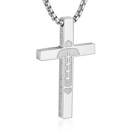 WINFY Football Cross Necklace for Boys Men Inspirational Christian Bible Verse Cross Pendant Stainless Steel Chain 20+2 inch Football Jewelry Religious Gift for Men(Silver 1-9)