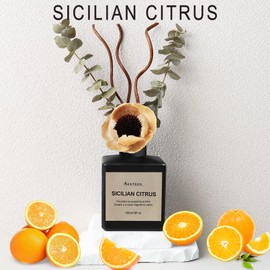 Aeeteek Reed Diffuser Set, Sicilian Citrus & Sweet Orange Scented Oil with Dried Flowers, 6.09 Fl Oz(180ml) Long Lasting Air Freshener with Diffuser Sticks, Home Fragrance for Bathroom Decor