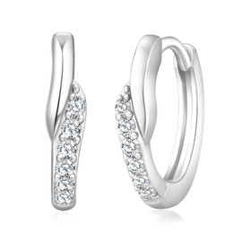 KRKC & CO Women's Hoop Earrings, 925 Silver, Hypoallergenic, 0.5 inches (13 mm), Smaller, Ring Earrings, Fashionable Accessories, Gift for Women, Birthday, Christmas, Silver, Cubic Zirconia