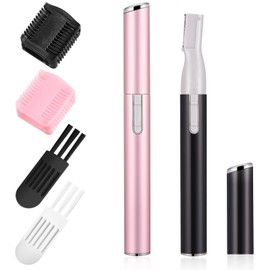Chumia 2 Pcs Electric Eyebrow Trimmer Women Precision Face Razors Mini Shaver with Comb Christmas Women Gift Battery Operated Personal Epilator for Face Neck Fuzz Lips Leg(Pink, Black)