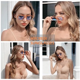 Hycredi Retro 70s Flat Aviator Sunglasses Trendy Vintage Square Glasses for Women Men Metal Design Shades UV Protection (Orange/Blue + Black/Brown)