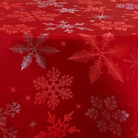 CAIT CHAPMAN HOME COLLECTION Red Snowflake Metallic Jacquard Woven Tablecloth (70" Round)