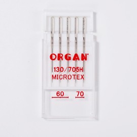 Organ Microtex Sewing Machine Needles 5-Pack, Ultra-Fine Sizes 60/8 (3pcs) & 70/10 (2pcs), for Microfiber, Silk, Precision Piecing & Topstitching, Ultra Sharp Point